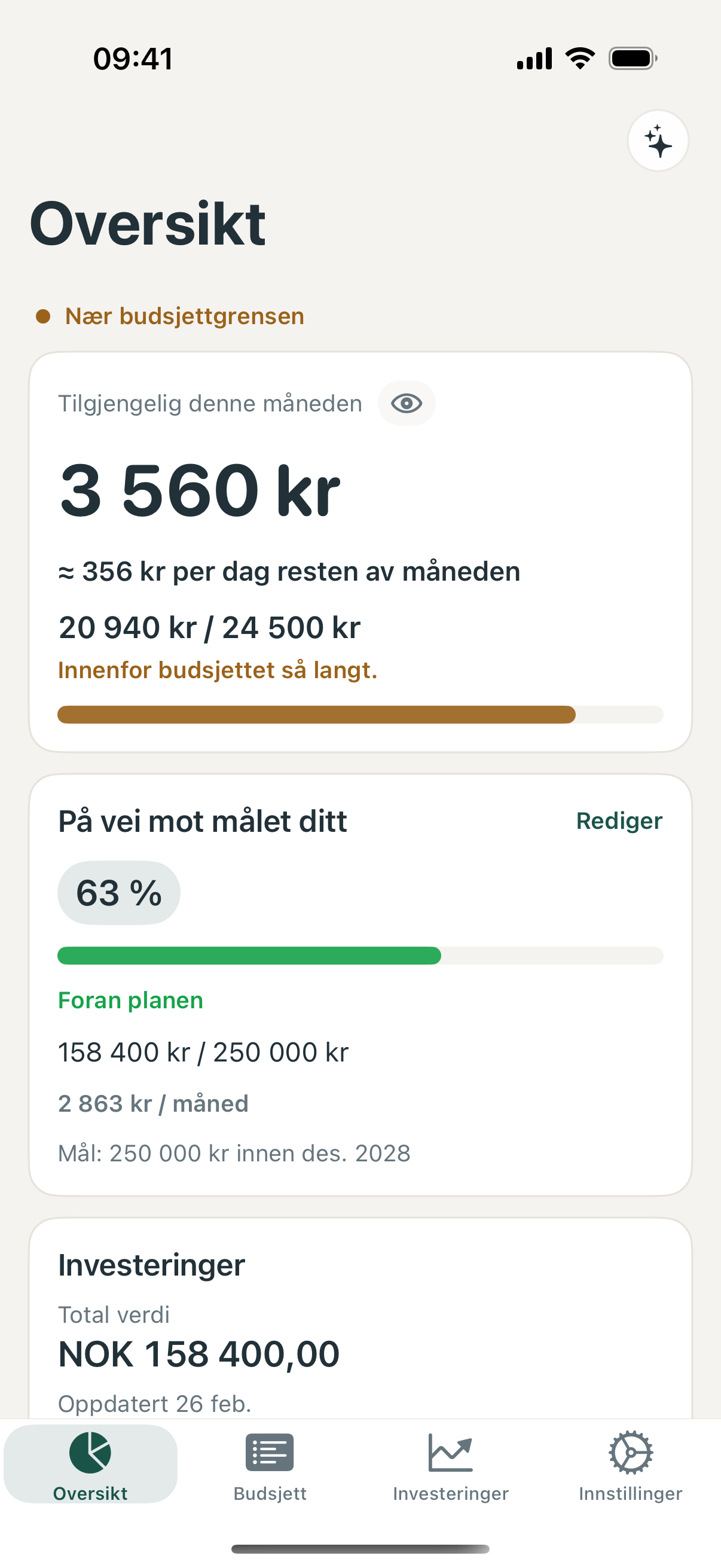 Spor økonomi oversikt